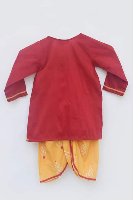 Buy_Fayon Kids_Red Cotton, Silk Sequins, Lace Printed Kurta And Dhoti Pant Set _Online_at_Aza_Fashions