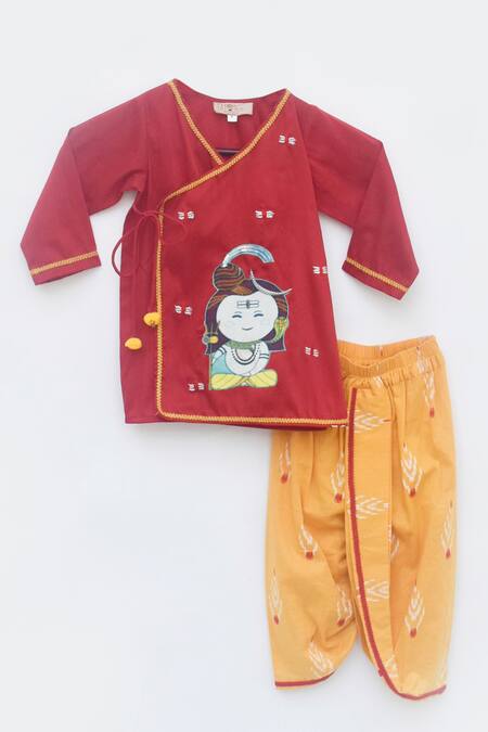 Shop_Fayon Kids_Red Cotton, Silk Sequins, Lace Printed Kurta And Dhoti Pant Set _Online_at_Aza_Fashions
