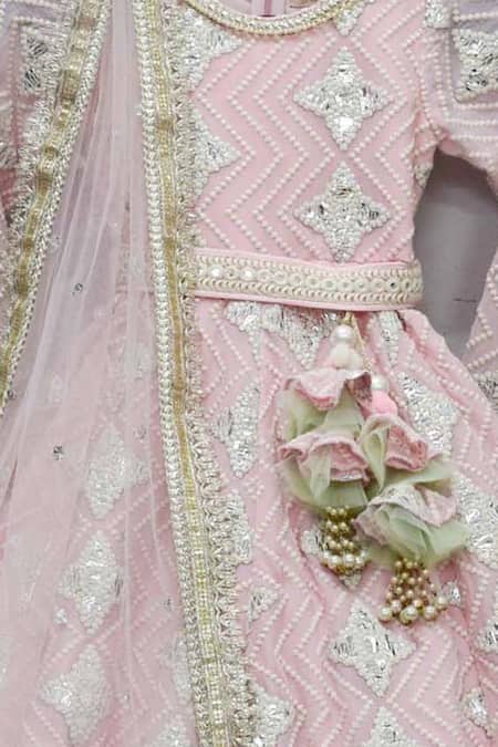 Fayon Kids_Pink Net Sequins, Lace, Embroidery, Tassels Anarkali With Dupatta _Online_at_Aza_Fashions