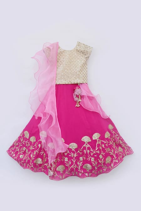 FAYON KIDS Gold Net Silk Lehenga Set 