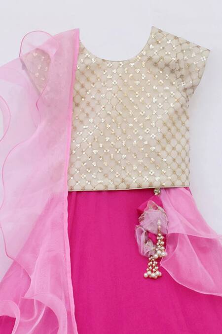 Buy Pink Silk Yellow Georgette Printed Lehenga with Choli Organza Cape for  Girls Online