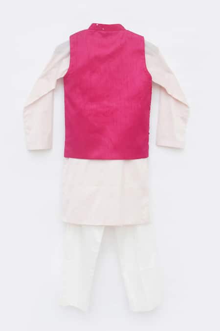 Fayon Kids Pink Embellished Nehru Jacket Kurta Set 