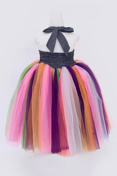 Shop Fayon Kids Multi Color Net Bows Flared Gown at Aza Fashions Shop_Fayon Kids_Multi Color Net Bows Flared Gown _at_Aza_Fashions