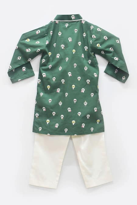 Shop Fayon Kids Green , Satin Printed Kurta Set at Aza Fashions Shop_Fayon Kids_Green , Satin Printed Kurta Set _at_Aza_Fashions