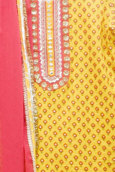 Fayon Kids_Yellow Cotton, Georgette Lace, Tassels Printed Kurta And Sharara Pant Set_Online_at_Aza_Fashions