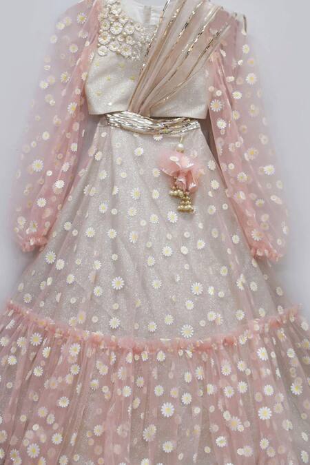 Fayon Kids Pink Net Gota Patti, Beads Embellished Lehenga Set Online at Aza Fashions Fayon Kids_Pink Net Gota Patti, Beads Embellished Lehenga Set _Online_at_Aza_Fashions