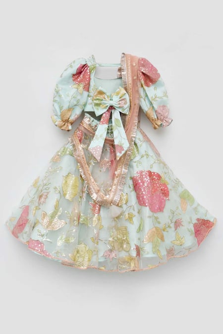 Buy Fayon Kids Blue Net Embroidery, Sequins Lehenga Set Online at Aza Fashions Buy_Fayon Kids_Blue Net Embroidery, Sequins Lehenga Set _Online_at_Aza_Fashions