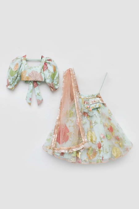 Shop Fayon Kids Blue Net Embroidery, Sequins Lehenga Set Online at Aza Fashions Shop_Fayon Kids_Blue Net Embroidery, Sequins Lehenga Set _Online_at_Aza_Fashions