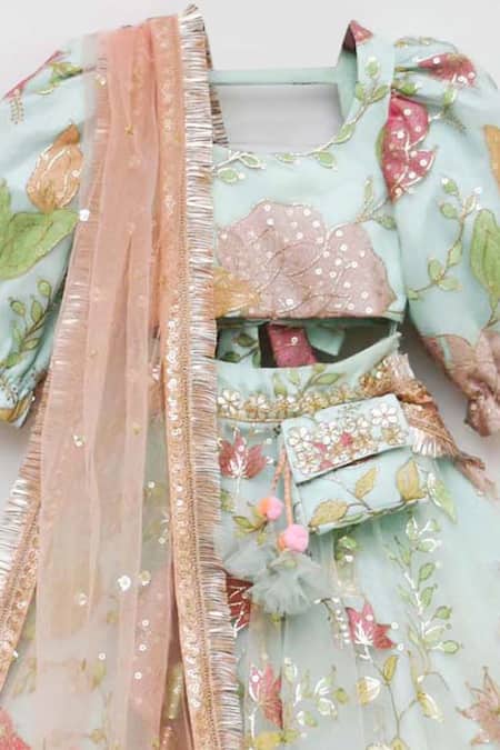 Fayon Kids Blue Net Embroidery, Sequins Lehenga Set at Aza Fashions Fayon Kids_Blue Net Embroidery, Sequins Lehenga Set _at_Aza_Fashions