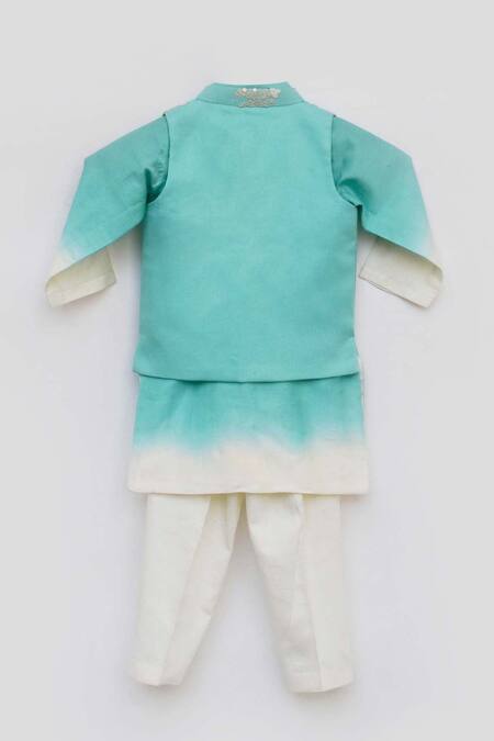 Buy_Fayon Kids_Blue Cotton, Silk Embroidery Floral Kurta Set With Nehru Jacket _Online_at_Aza_Fashions