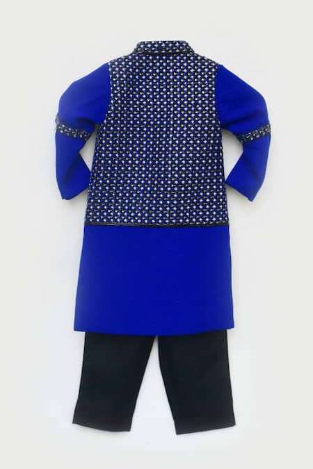 Buy_Fayon Kids_Blue Cotton Sequins, Embroidery Embellished Kurta And Nehru Jacket Set _Online_at_Aza_Fashions