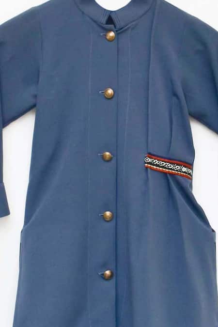 Shop_Fayon Kids_Blue Georgette, Cotton Embroidery Asymmetrical Kurta And Pant Set _Online_at_Aza_Fashions