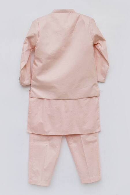 Buy_Fayon Kids_Pink Cotton, Silk Embroidery Deer Bandhgala Kurta Set _Online_at_Aza_Fashions