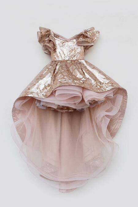 Fayon Kids Peach Silk Sequins Embroidered Gown Online at Aza Fashions Fayon Kids_Peach Silk Sequins Embroidered Gown _Online_at_Aza_Fashions