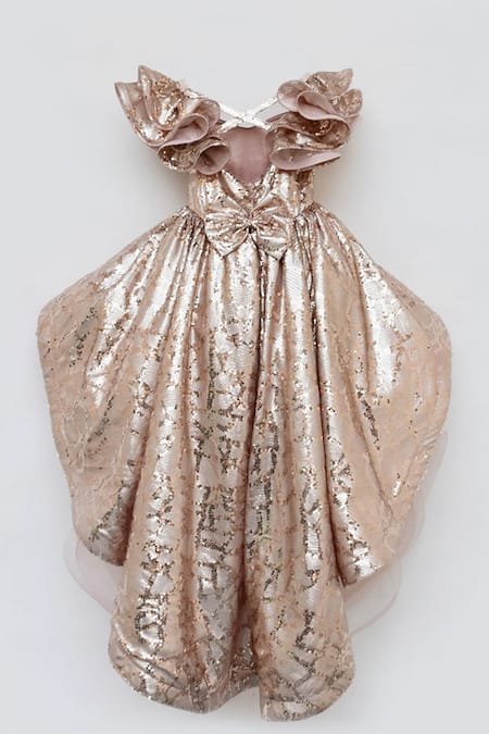 Buy Fayon Kids Peach Silk Sequins Embroidered Gown Online at Aza Fashions Buy_Fayon Kids_Peach Silk Sequins Embroidered Gown _Online_at_Aza_Fashions