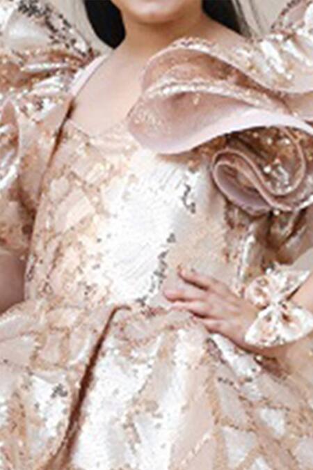 Shop Fayon Kids Peach Silk Sequins Embroidered Gown Online at Aza Fashions Shop_Fayon Kids_Peach Silk Sequins Embroidered Gown _Online_at_Aza_Fashions