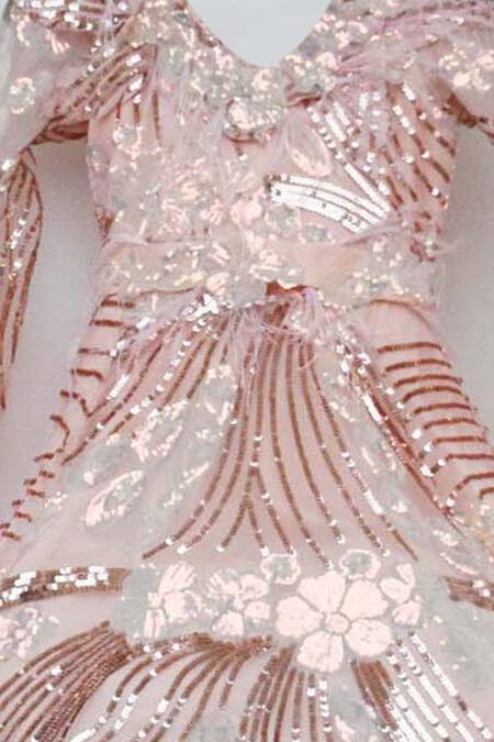 Shop_Fayon Kids_Peach Net Sequins Embroidered Gown _Online_at_Aza_Fashions