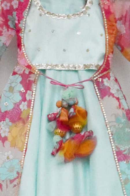 Shop_Fayon Kids_Pink Silk Embroidery, Sequins Printed Jacket And Lehenga Set _Online_at_Aza_Fashions