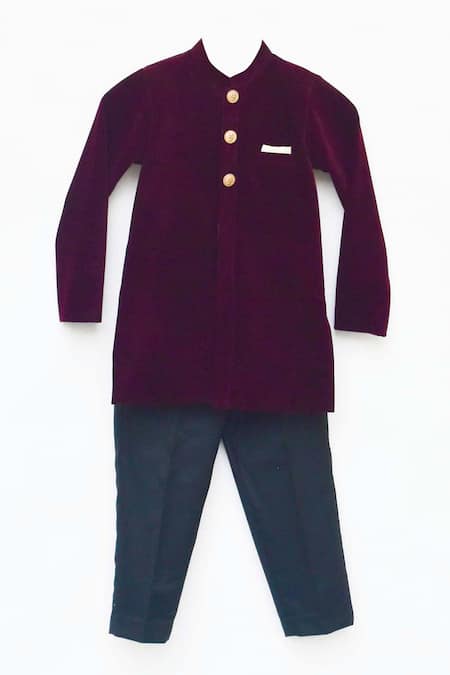 FAYON KIDS Velvet Bandhgala & Pant Set 