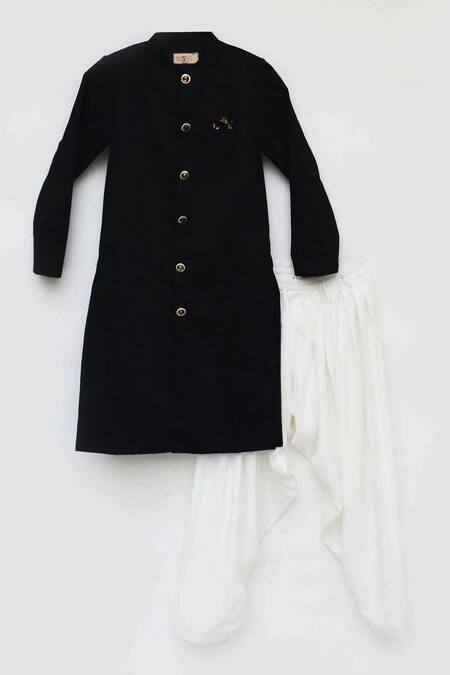 Fayon Kids_Black Silk, Crepe Bandhgala And White Salwar Set _Online_at_Aza_Fashions
