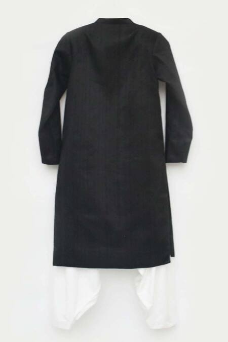 Buy_Fayon Kids_Black Silk, Crepe Bandhgala And White Salwar Set _Online_at_Aza_Fashions