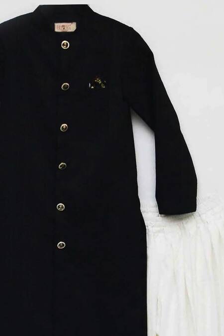 Fayon Kids_Black Silk, Crepe Bandhgala And White Salwar Set _at_Aza_Fashions