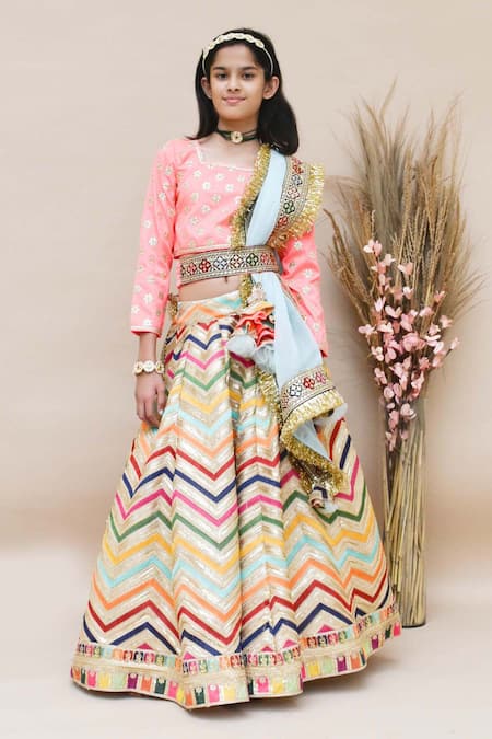 Baby in Floral Net Weave Lehenga | Dresses kids girl, Baby dress design,  Skirts for kids