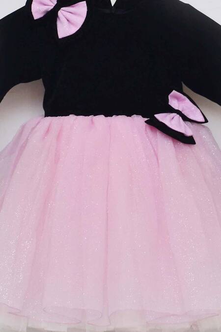 Fayon Kids_Black Velvet, Organza Bows Dress _Online_at_Aza_Fashions
