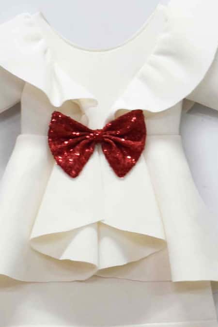 Fayon Kids_White Lycra Sequins Bow Detail Dress _Online_at_Aza_Fashions
