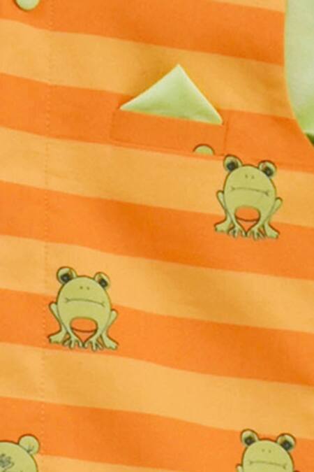 Buy_Fayon Kids_Orange Cotton, Silk Frog Print Bundi Kurta Set _Online_at_Aza_Fashions