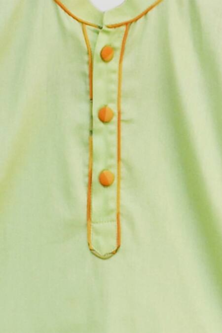 Fayon Kids_Green Cotton, Silk Kurta And Pant Set _Online_at_Aza_Fashions