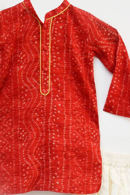 Buy_Fayon Kids_Red , Satin Embroidery Printed Kurta Salwar Set _Online_at_Aza_Fashions