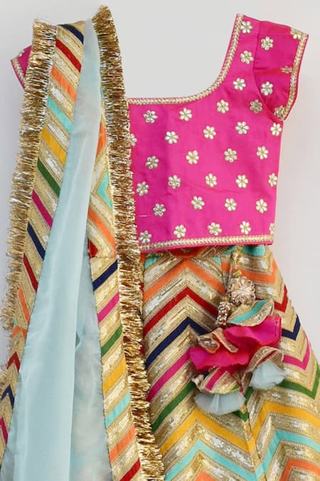 Buy_Fayon Kids_Pink Silk, Net, Organza Sequins, Embroidery, Lace Lehenga Set _Online_at_Aza_Fashions
