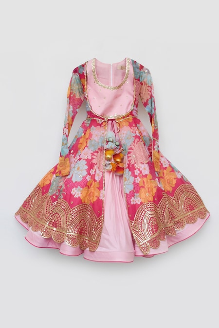 Shop Peach Georgette Embroidered Kids Umbrella Lehenga Online at Best Price  | Cbazaar