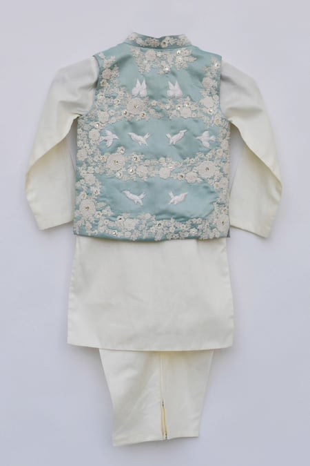 Fayon Kids Embroidered Blue Bundi Kurta Set 