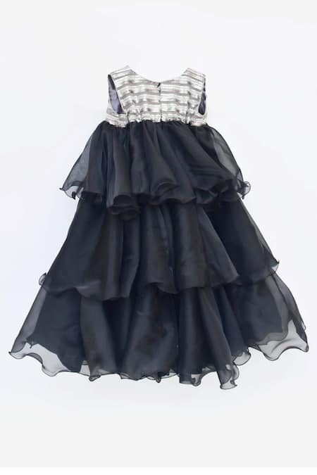 Buy_Fayon Kids_Black Organza Sequins Tiered Embroidered Dress _Online_at_Aza_Fashions