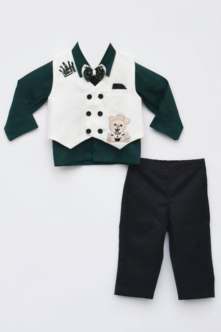 Fayon Kids Green Cotton, Silk Embroidery, Patchwork Waistcoat And Pant Set Online at Aza Fashions Fayon Kids_Green Cotton, Silk Embroidery, Patchwork Waistcoat And Pant Set _Online_at_Aza_Fashions