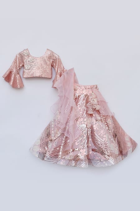 Fayon Kids Peach Net, Organza Sequins Embroidered Lehenga Set Online at Aza Fashions Fayon Kids_Peach Net, Organza Sequins Embroidered Lehenga Set _Online_at_Aza_Fashions
