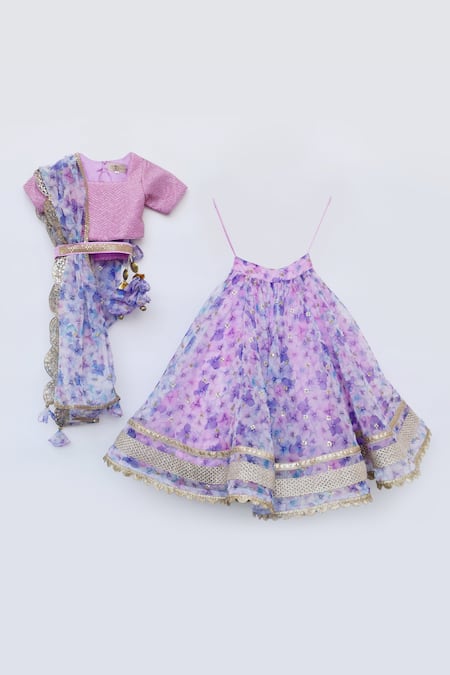 Fayon Kids Purple Silk, Organza Sequins, Embroidery Floral Print Lehenga Set Online at Aza Fashions Fayon Kids_Purple Silk, Organza Sequins, Embroidery Floral Print Lehenga Set _Online_at_Aza_Fashions