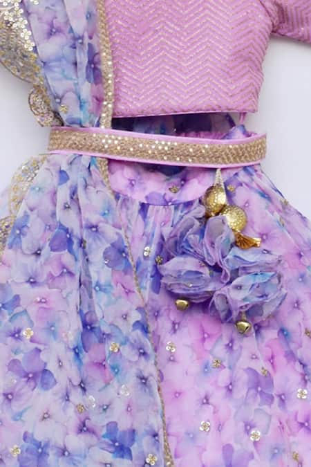 Buy Fayon Kids Purple Silk, Organza Sequins, Embroidery Floral Print Lehenga Set Online at Aza Fashions Buy_Fayon Kids_Purple Silk, Organza Sequins, Embroidery Floral Print Lehenga Set _Online_at_Aza_Fashions