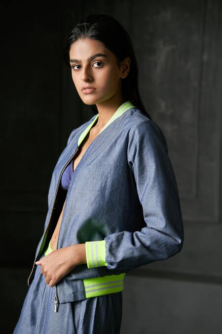 Buy_Redefine_Blue Denim Collared Neck Reversible Bomber Jacket_Online_at_Aza_Fashions