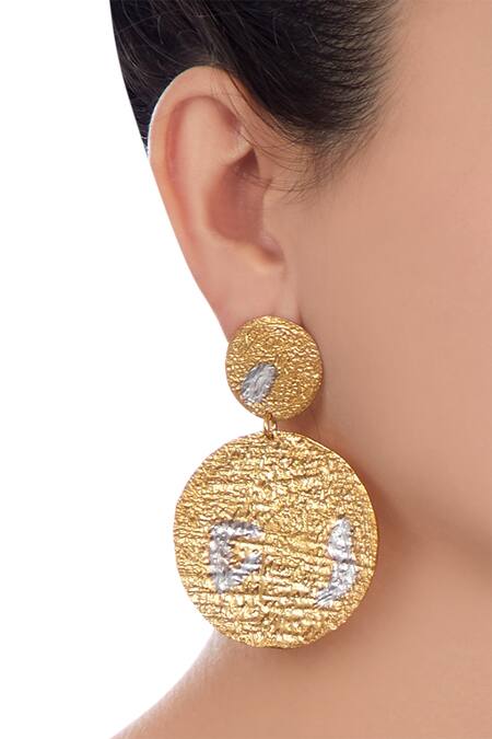 Shop Flower Child By Shaheen Abbas Gold Plated Circular Drops at Aza Fashions Shop_Flower Child By Shaheen Abbas_Gold Plated Circular Drops_at_Aza_Fashions