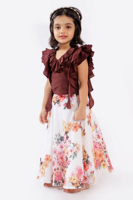 Buy Free Sparrow Multi Color Cotton, Georgette, Denim, Silk Ruffle Blouse And Printed Lehenga Set Online at Aza Fashions Buy_Free Sparrow_Multi Color Cotton, Georgette, Denim, Silk Ruffle Blouse And Printed Lehenga Set_Online_at_Aza_Fashions