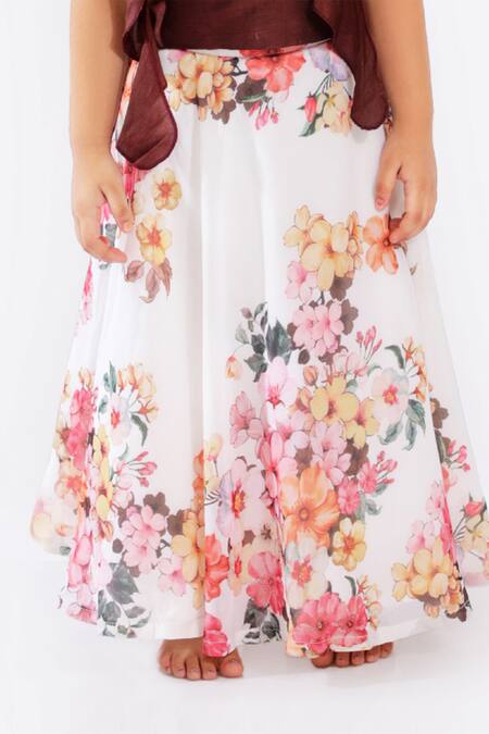 Free Sparrow Multi Color Cotton, Georgette, Denim, Silk Ruffle Blouse And Printed Lehenga Set at Aza Fashions Free Sparrow_Multi Color Cotton, Georgette, Denim, Silk Ruffle Blouse And Printed Lehenga Set_at_Aza_Fashions