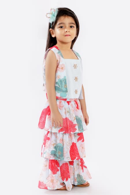 Free Sparrow_White Georgette, Silk Embroidery Printed Jacket And Sharara Set_Online_at_Aza_Fashions