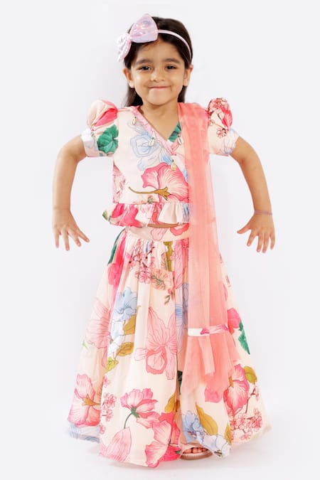 Buy Free Sparrow Peach Georgette Ruffles Printed Lehenga Set at Aza Fashions Buy_Free Sparrow_Peach Georgette Ruffles Printed Lehenga Set_at_Aza_Fashions