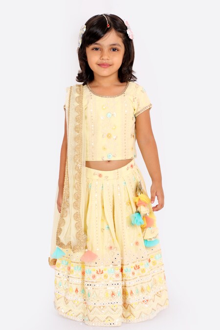 Light yellow lehenga with orange choli | Dresses kids girl, Toddler girl  dresses, Kids frocks