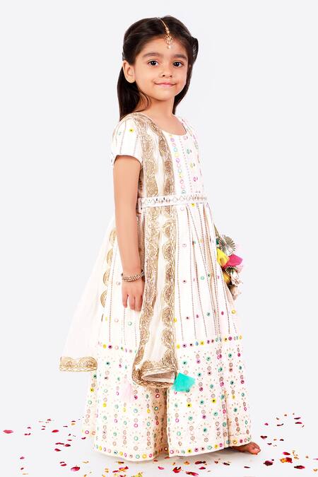 Free Sparrow_White Cotton, Net, Georgette, Canvas, Chiffon Tassels, Anarkali With Dupatta_Online_at_Aza_Fashions