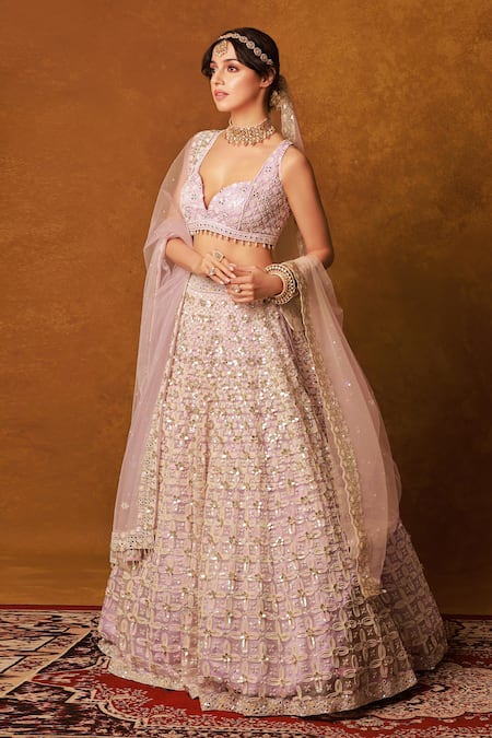Buy Gold Net Hand Embroidered Floral Pattern Jewel Bridal Lehenga Set For  Women by Mahima Mahajan Online at Aza Fashions.