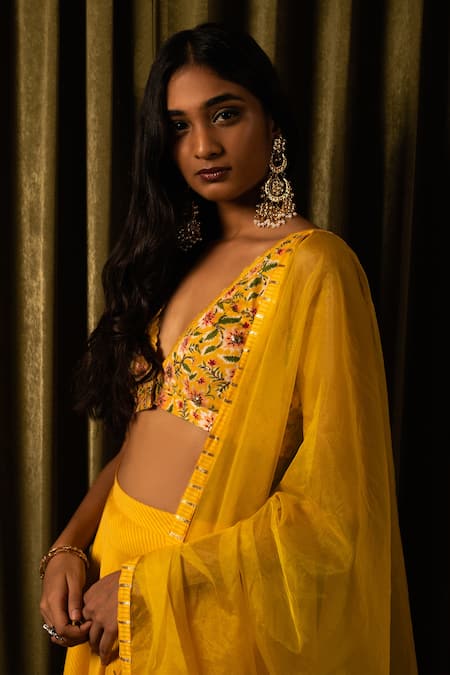 Yellow Color Lucknowi Thread & Sequins Embroidery Work G